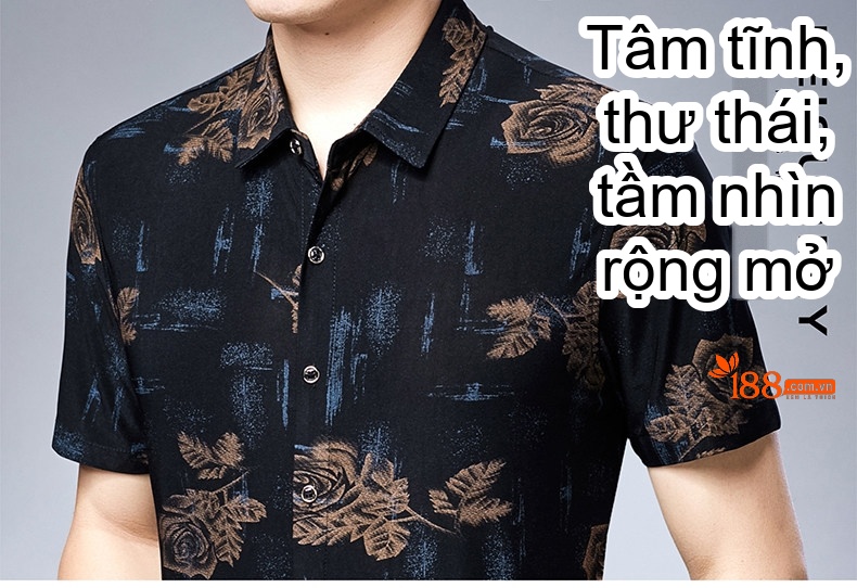 Áo Sơ Mi Nam Trung Niên Tay Ngắn Họa Tiết Hoa Mùa Hè Thoáng Mát Màu Đen, Xanh chi tiết 3