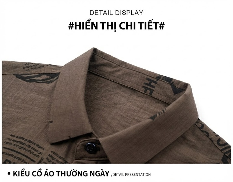 Áo Sơ Mi Ngắn Tay Họa Tiết Hoa Văn Nam Trung Niên Phong Cách Bố Màu Nâu chi tiết 14
