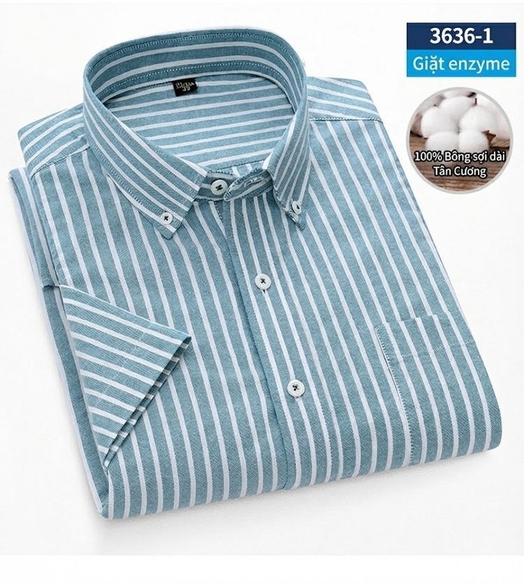 Áo Sơ Mi Ngắn Tay Nam Cotton Oxford Sọc Caro Thanh Lịch Màu Xanh Dương, Xanh Lá, Xám chi tiết 27