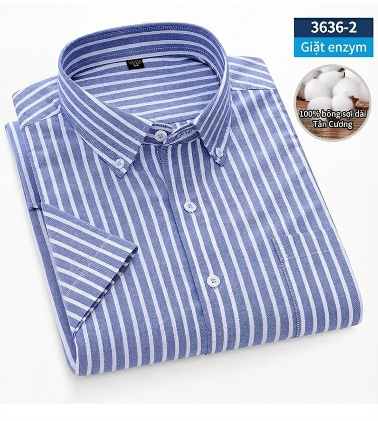 Áo Sơ Mi Ngắn Tay Nam Cotton Oxford Sọc Caro Thanh Lịch Màu Xanh Dương, Xanh Lá, Xám chi tiết 30