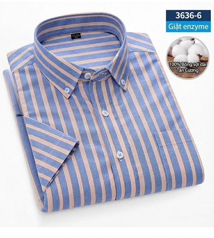 Áo Sơ Mi Ngắn Tay Nam Cotton Oxford Sọc Caro Thanh Lịch Màu Xanh Dương, Xanh Lá, Xám chi tiết 33
