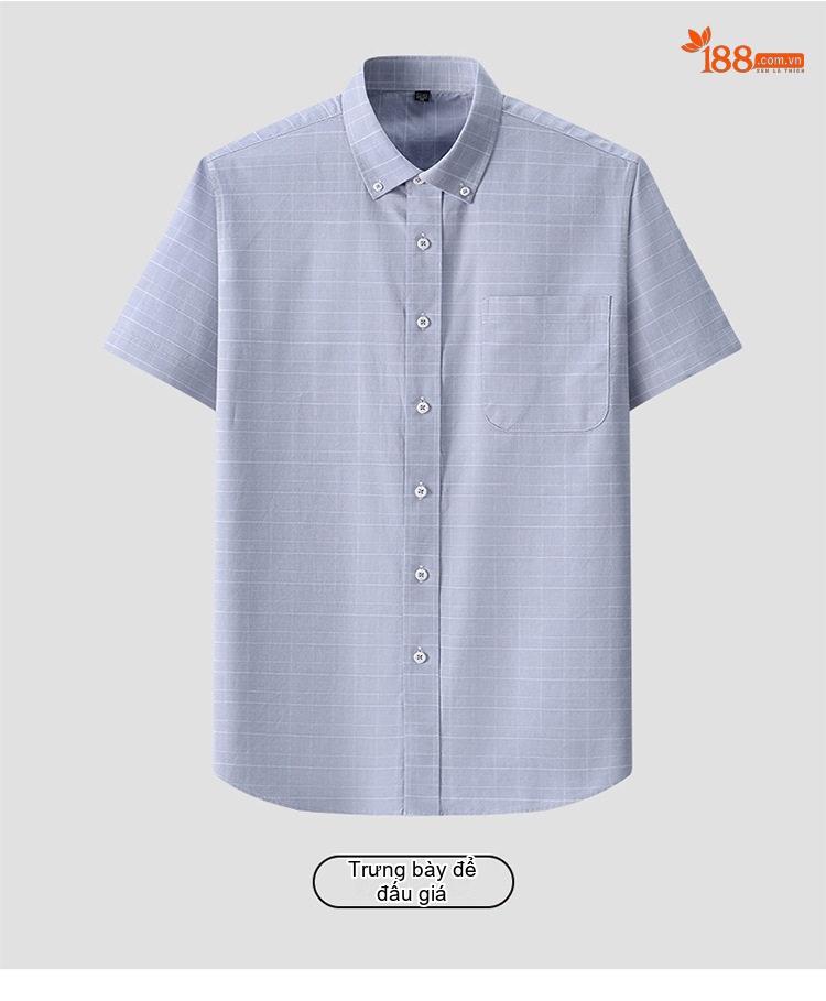 Áo Sơ Mi Ngắn Tay Nam Cotton Oxford Sọc Caro Thanh Lịch Màu Xanh Dương, Xanh Lá, Xám chi tiết 40