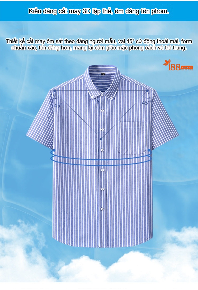 Áo Sơ Mi Ngắn Tay Nam Cotton Oxford Sọc Caro Thanh Lịch Màu Xanh Dương, Xanh Lá, Xám chi tiết 20