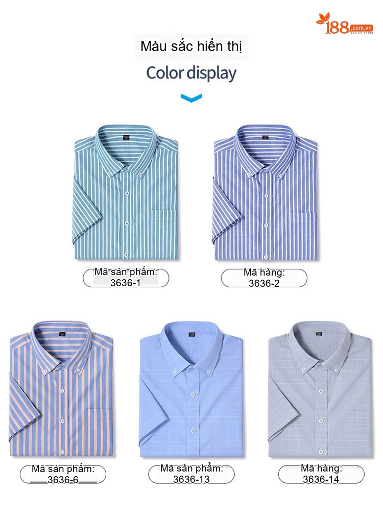 Áo Sơ Mi Ngắn Tay Nam Cotton Oxford Sọc Caro Thanh Lịch Màu Xanh Dương, Xanh Lá, Xám chi tiết 22