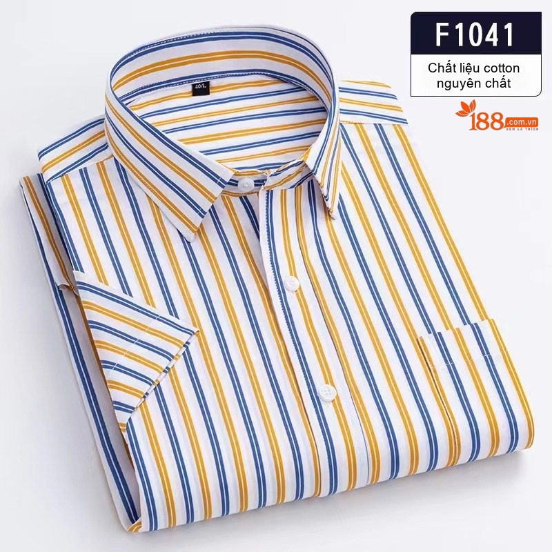 Áo Sơ Mi Ngắn Tay Nam Cotton Oxford Sọc Caro Thanh Lịch Màu Xanh Dương, Xanh Lá, Xám chi tiết 2