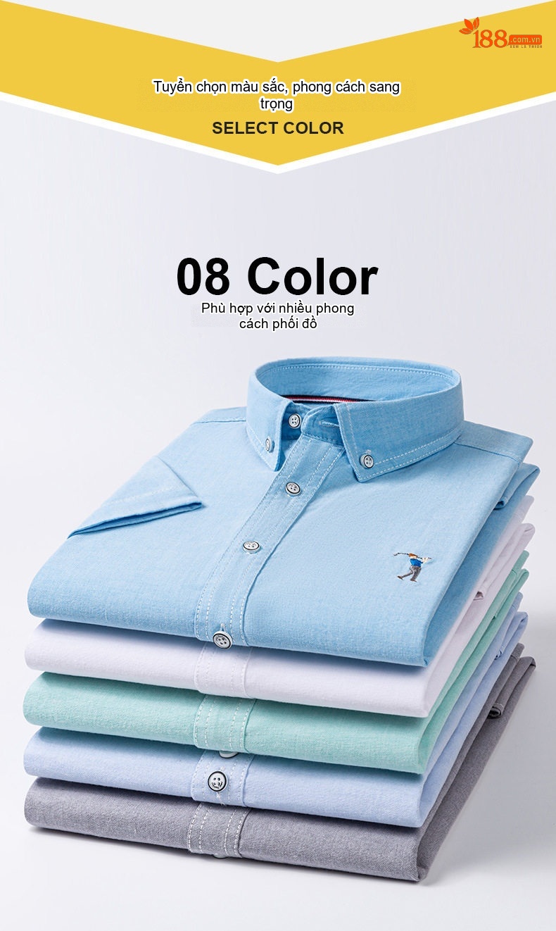 Áo Sơ Mi Ngắn Tay Nam Cotton Thoáng Khí Màu Trắng, Xanh Da Trời, Xám, Hồng... chi tiết 11