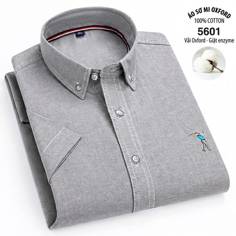 Áo Sơ Mi Ngắn Tay Nam Cotton Thoáng Khí Màu Trắng, Xanh Da Trời, Xám, Hồng...