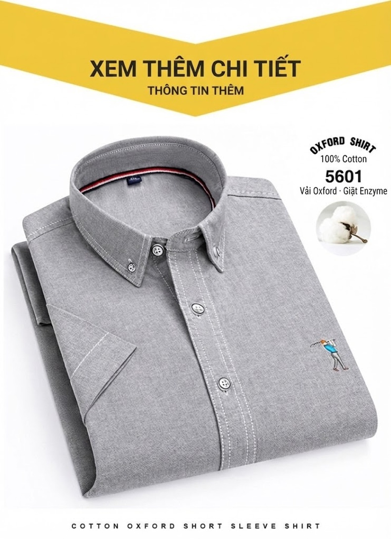 Áo Sơ Mi Ngắn Tay Nam Cotton Thoáng Khí Màu Trắng, Xanh Da Trời, Xám, Hồng... chi tiết 20