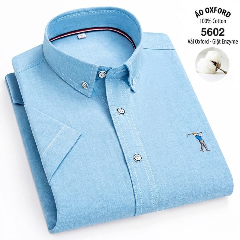 Áo Sơ Mi Ngắn Tay Nam Cotton Thoáng Khí Màu Trắng, Xanh Da Trời, Xám, Hồng...