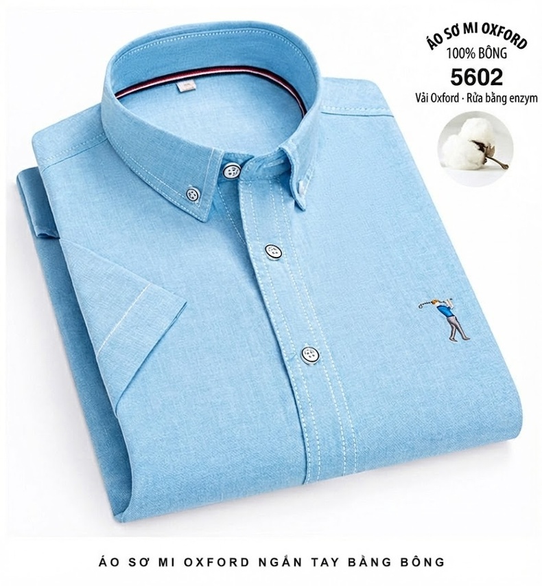 Áo Sơ Mi Ngắn Tay Nam Cotton Thoáng Khí Màu Trắng, Xanh Da Trời, Xám, Hồng... chi tiết 21