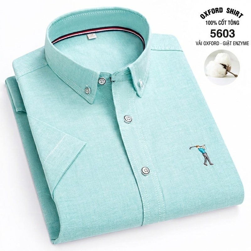 Áo Sơ Mi Ngắn Tay Nam Cotton Thoáng Khí Màu Trắng, Xanh Da Trời, Xám, Hồng...