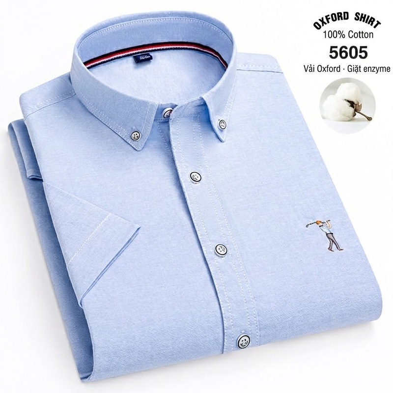Áo Sơ Mi Ngắn Tay Nam Cotton Thoáng Khí Màu Trắng, Xanh Da Trời, Xám, Hồng...