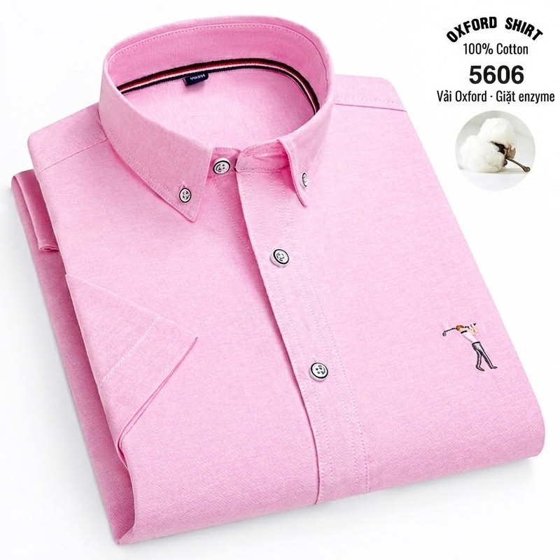 Áo Sơ Mi Ngắn Tay Nam Cotton Thoáng Khí Màu Trắng, Xanh Da Trời, Xám, Hồng...