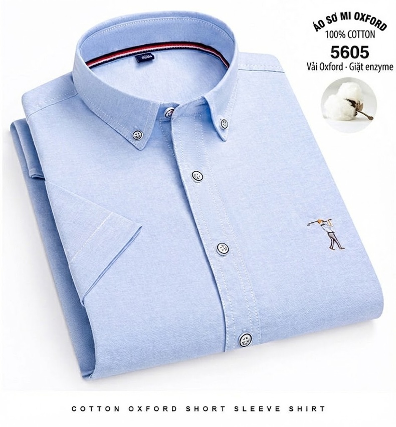 Áo Sơ Mi Ngắn Tay Nam Cotton Thoáng Khí Màu Trắng, Xanh Da Trời, Xám, Hồng... chi tiết 23