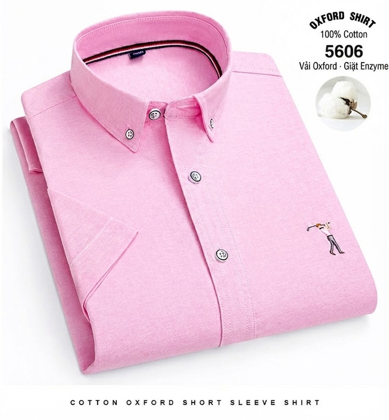 Áo Sơ Mi Ngắn Tay Nam Cotton Thoáng Khí Màu Trắng, Xanh Da Trời, Xám, Hồng... chi tiết 24