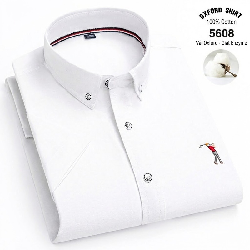 Áo Sơ Mi Ngắn Tay Nam Cotton Thoáng Khí Màu Trắng, Xanh Da Trời, Xám, Hồng...
