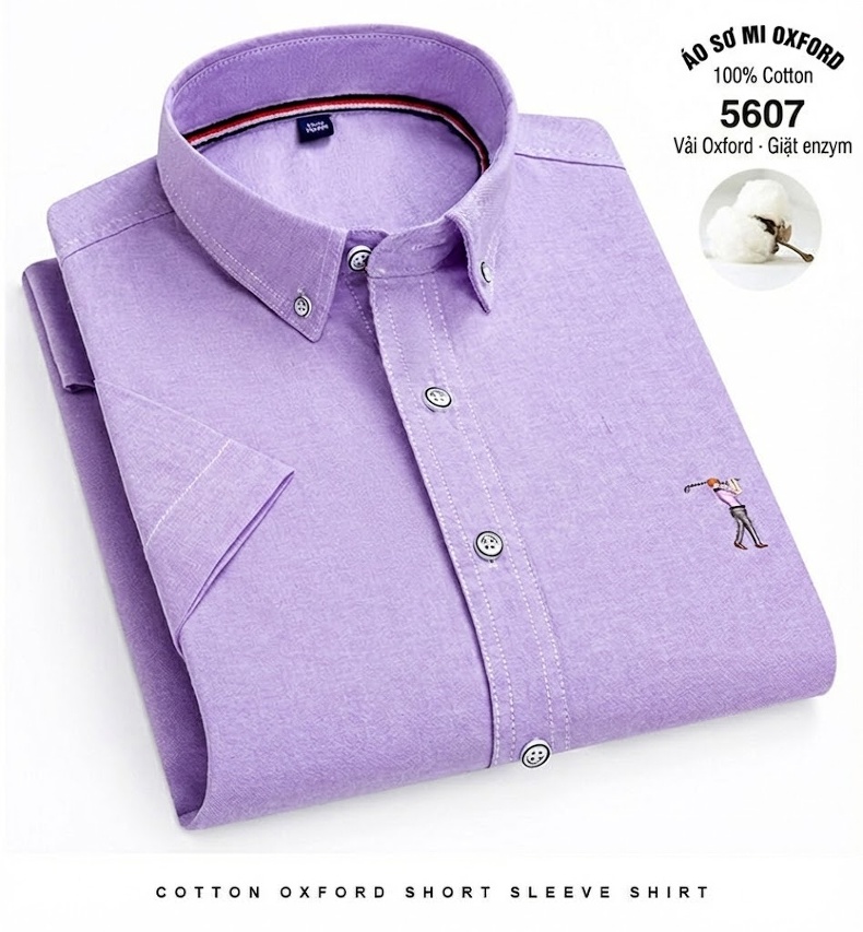 Áo Sơ Mi Ngắn Tay Nam Cotton Thoáng Khí Màu Trắng, Xanh Da Trời, Xám, Hồng... chi tiết 25
