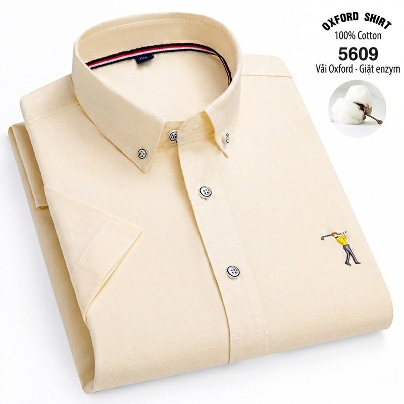 Áo Sơ Mi Ngắn Tay Nam Cotton Thoáng Khí Màu Trắng, Xanh Da Trời, Xám, Hồng...