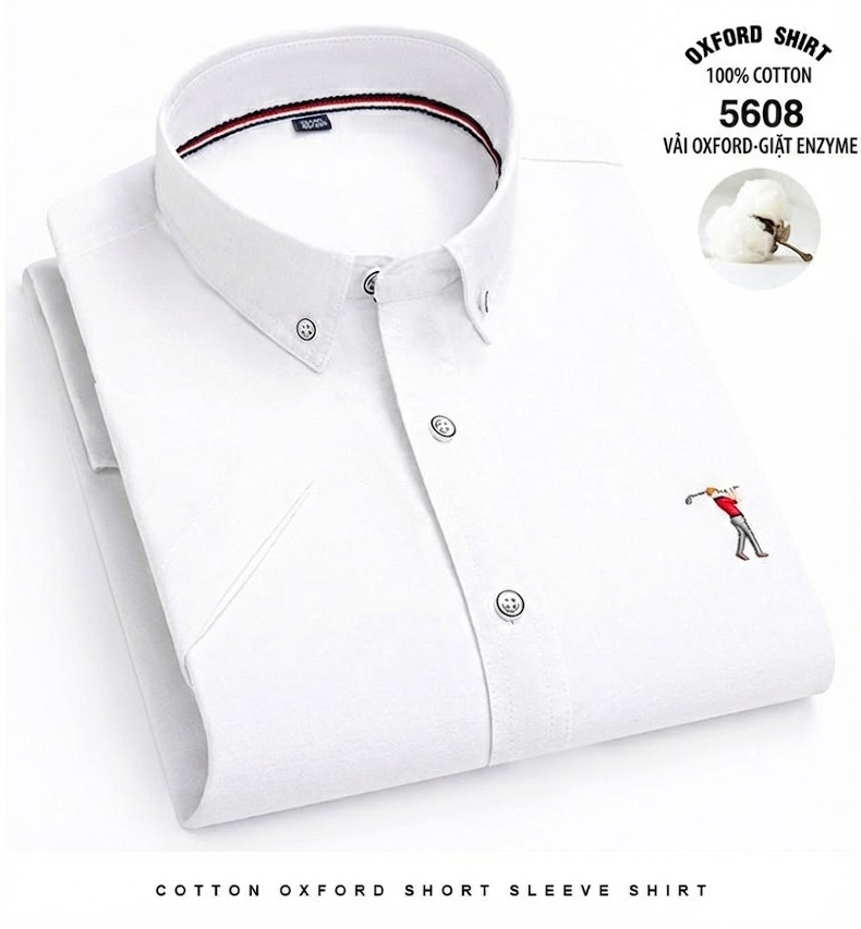Áo Sơ Mi Ngắn Tay Nam Cotton Thoáng Khí Màu Trắng, Xanh Da Trời, Xám, Hồng... chi tiết 26