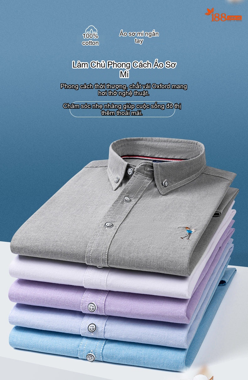 Áo Sơ Mi Ngắn Tay Nam Cotton Thoáng Khí Màu Trắng, Xanh Da Trời, Xám, Hồng... chi tiết 1
