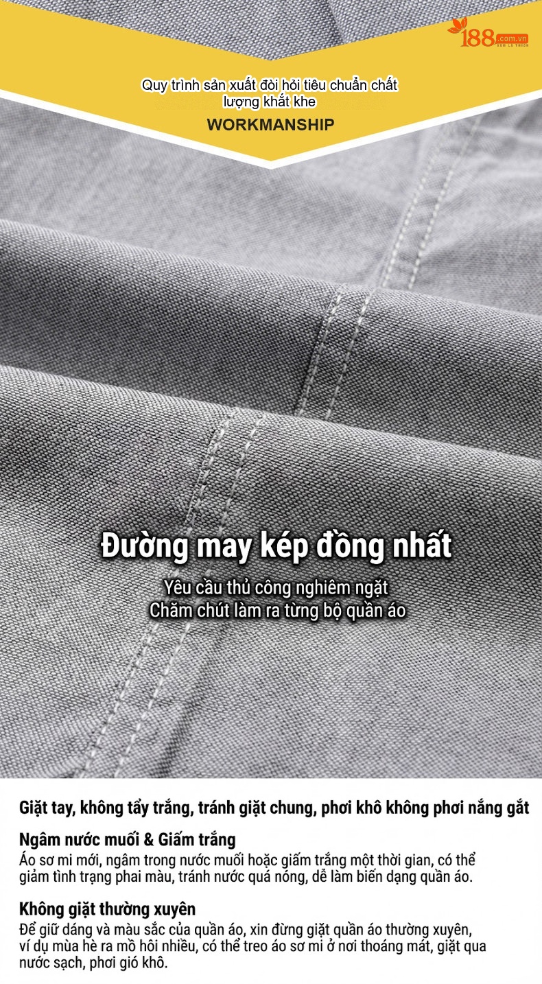 Áo Sơ Mi Ngắn Tay Nam Cotton Thoáng Khí Màu Trắng, Xanh Da Trời, Xám, Hồng... chi tiết 9