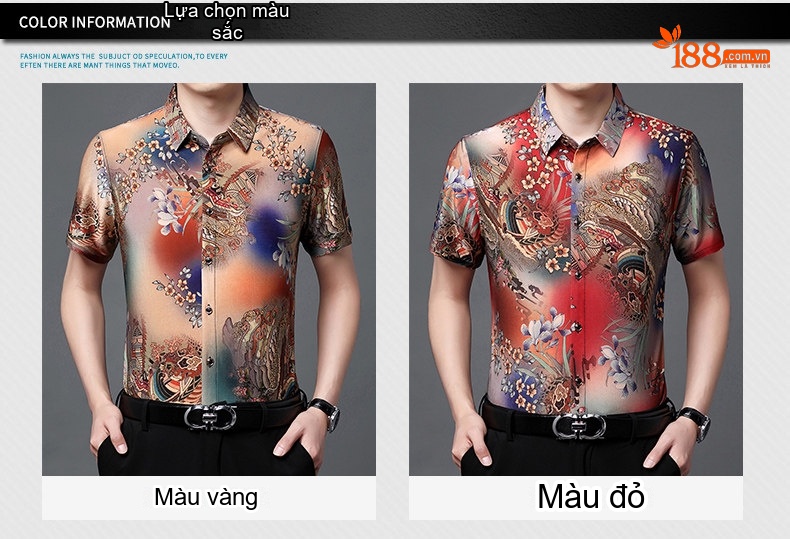 Áo Sơ Mi Ngắn Tay Nam Hoa Văn Co Giãn Lụa Băng In Họa Tiết Trung Niên Dáng Rộng Màu Be, Đỏ, Nâu, Đen... chi tiết 5
