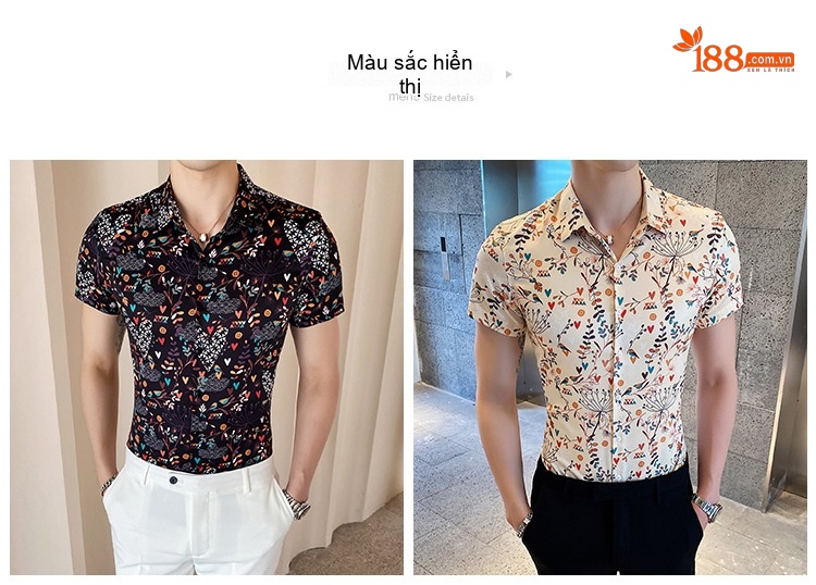 Áo Sơ Mi Ngắn Tay Nam In Họa Tiết Hoa Lá Phong Cách Hàn Quốc chi tiết 2
