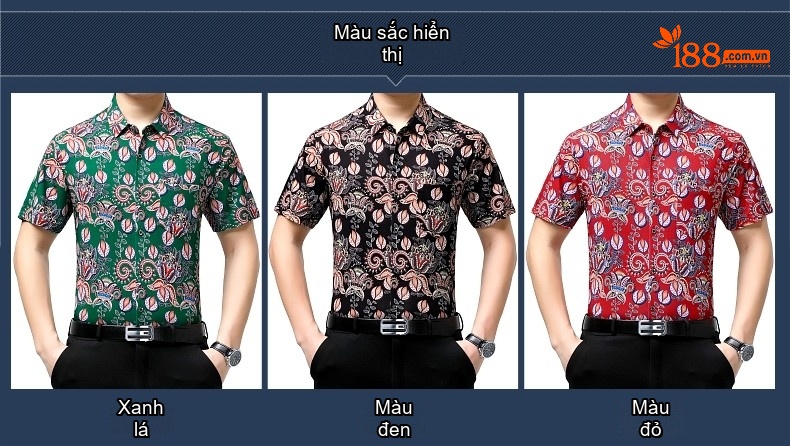 Áo Sơ Mi Ngắn Tay Nam Trung Niên In Hoa Tiết Mùa Hè Thoáng Mát Có Túi Màu Xanh Lá, Đỏ, Đen chi tiết 4
