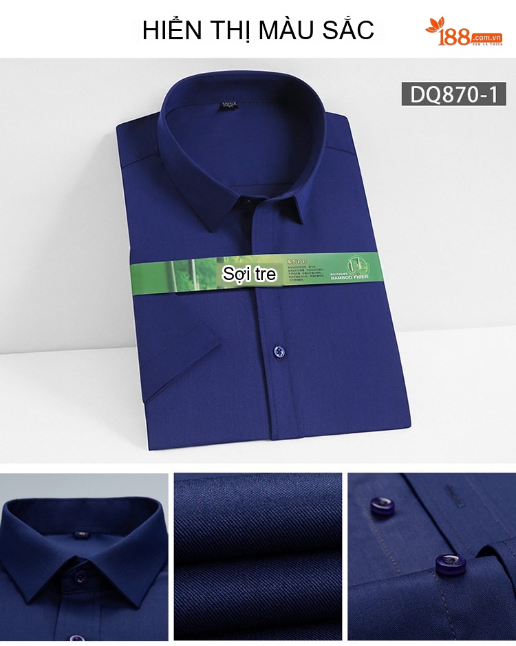 Áo Sơ Mi Ngắn Tay Nam Vải Tre Thời Trang Công Sở Màu Trắng, Xanh Navy, Đỏ Rượu, Tím... chi tiết 7