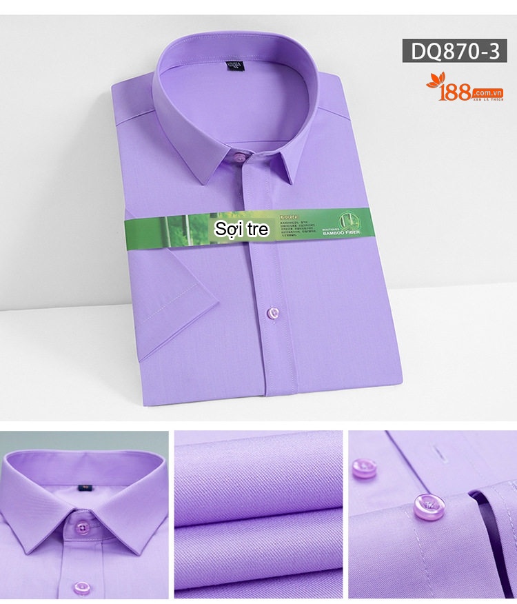 Áo Sơ Mi Ngắn Tay Nam Vải Tre Thời Trang Công Sở Màu Trắng, Xanh Navy, Đỏ Rượu, Tím... chi tiết 9