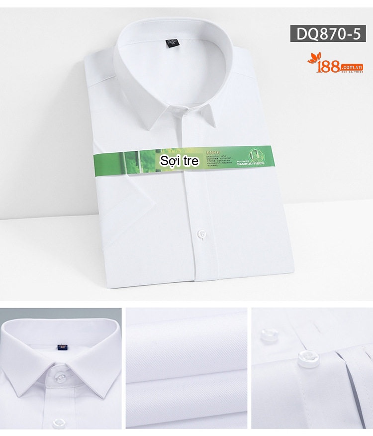 Áo Sơ Mi Ngắn Tay Nam Vải Tre Thời Trang Công Sở Màu Trắng, Xanh Navy, Đỏ Rượu, Tím... chi tiết 10