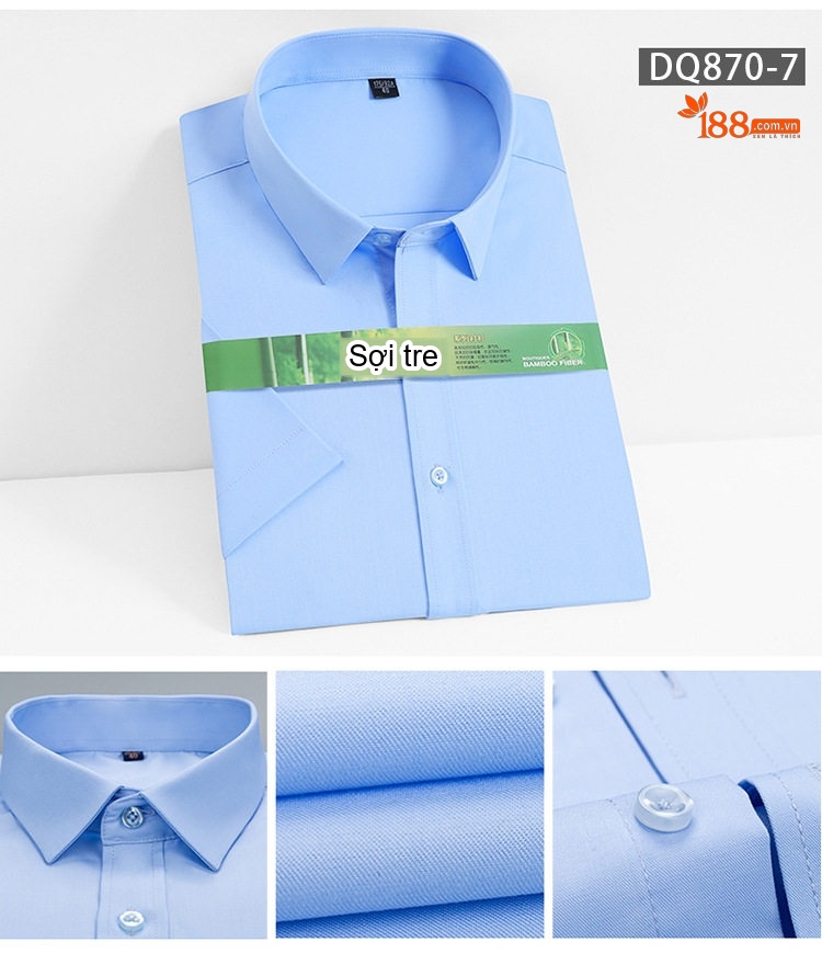 Áo Sơ Mi Ngắn Tay Nam Vải Tre Thời Trang Công Sở Màu Trắng, Xanh Navy, Đỏ Rượu, Tím... chi tiết 12