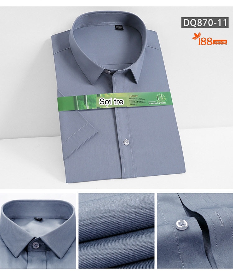 Áo Sơ Mi Ngắn Tay Nam Vải Tre Thời Trang Công Sở Màu Trắng, Xanh Navy, Đỏ Rượu, Tím... chi tiết 16