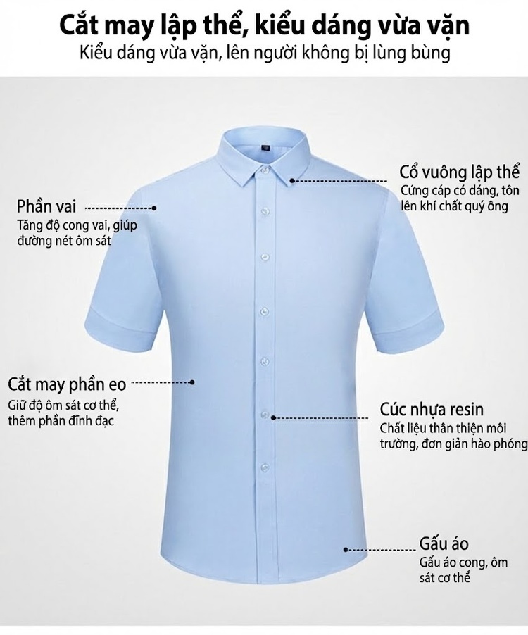 Áo Sơ Mi Ngắn Tay Nam Vải Tre Thời Trang Công Sở Màu Trắng, Xanh Navy, Đỏ Rượu, Tím... chi tiết 5