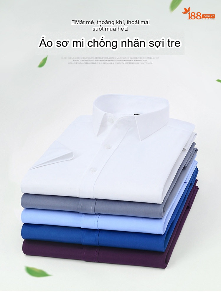 Áo Sơ Mi Ngắn Tay Nam Vải Tre Thời Trang Công Sở Màu Trắng, Xanh Navy, Đỏ Rượu, Tím... chi tiết 1