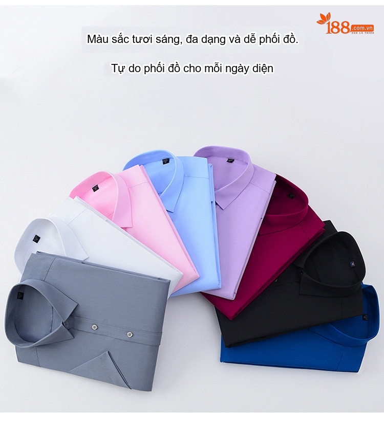 Áo Sơ Mi Ngắn Tay Nam Vải Tre Thời Trang Công Sở Màu Trắng, Xanh Navy, Đỏ Rượu, Tím... chi tiết 2