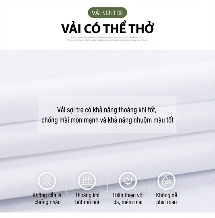 Áo Sơ Mi Ngắn Tay Nam Vải Tre Thời Trang Công Sở Màu Trắng, Xanh Navy, Đỏ Rượu, Tím... chi tiết 3