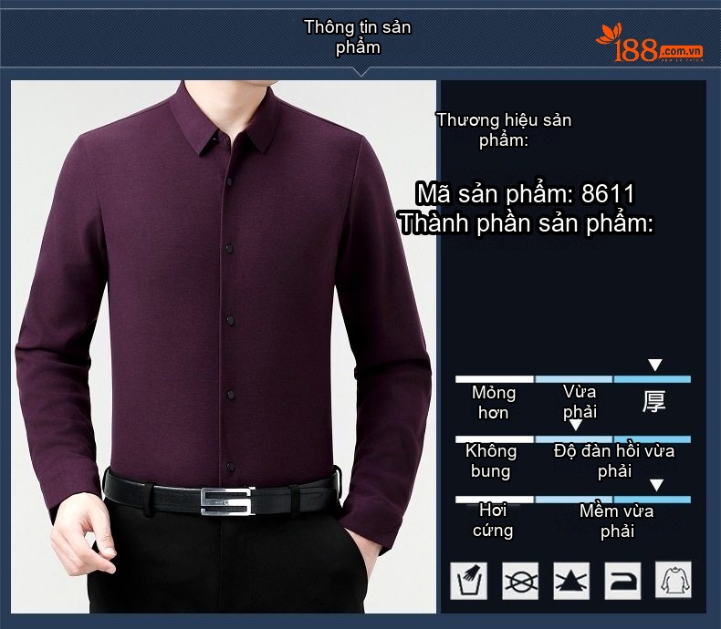 Áo Sơ Mi Nhung Dài Tay Nam Lót Lông Cừu Dày Dặn Màu Đen, Xanh Navy, Tím chi tiết 3