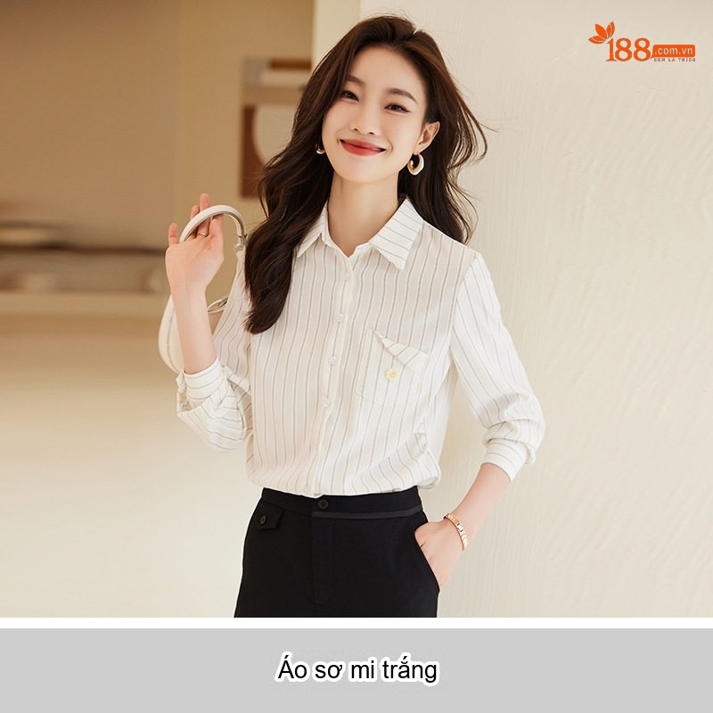 Áo Sơ Mi Nữ Dài Tay Kẻ Sọc Phong Cách Hàn Quốc Thanh Lịch Màu Hồng, Xanh, Trắng