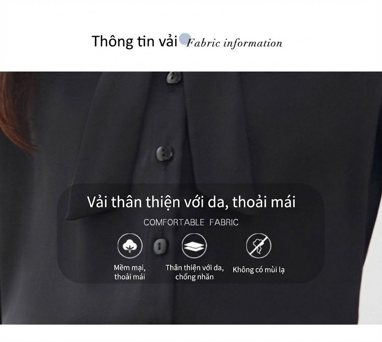 Áo Sơ Mi Nữ Tay Dài Cổ chữ V Vải Voan Thắt Nơ Phong Cách Hàn Quốc Màu Trắng, Đen chi tiết 7