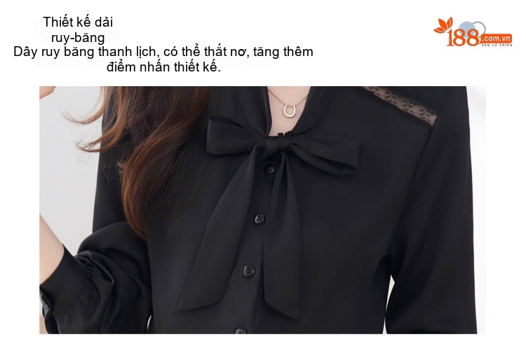 Áo Sơ Mi Nữ Tay Dài Cổ chữ V Vải Voan Thắt Nơ Phong Cách Hàn Quốc Màu Trắng, Đen chi tiết 10