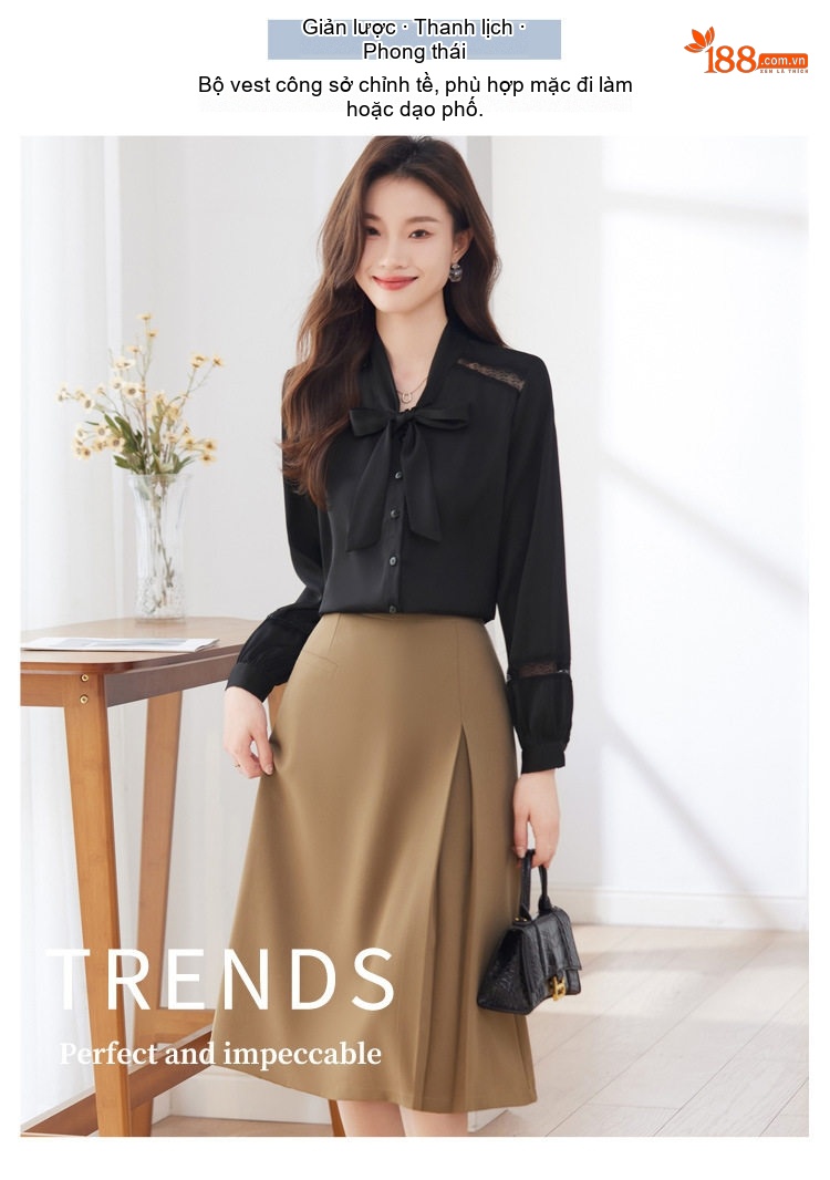 Áo Sơ Mi Nữ Tay Dài Cổ chữ V Vải Voan Thắt Nơ Phong Cách Hàn Quốc Màu Trắng, Đen chi tiết 11
