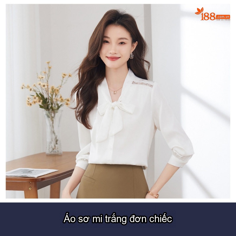 Áo Sơ Mi Nữ Tay Dài Cổ chữ V Vải Voan Thắt Nơ Phong Cách Hàn Quốc Màu Trắng, Đen