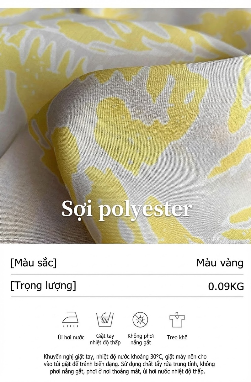 Áo Sơ Mi Nữ Tay Dài Voan Mỏng Phong Cách Pháp Cổ Điển Họa Tiết Vàng chi tiết 8