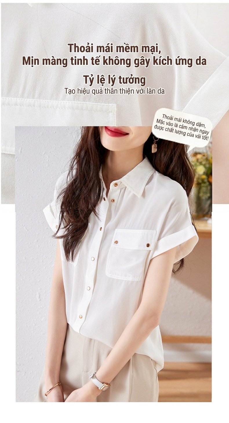 Áo Sơ Mi Nữ Tay Ngắn Cổ Polo Thiết Kế Đơn Giản Phong Cách Công Sở Màu Trắng chi tiết 7