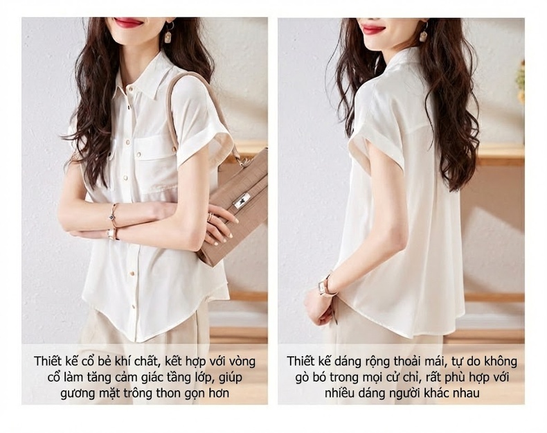 Áo Sơ Mi Nữ Tay Ngắn Cổ Polo Thiết Kế Đơn Giản Phong Cách Công Sở Màu Trắng chi tiết 10