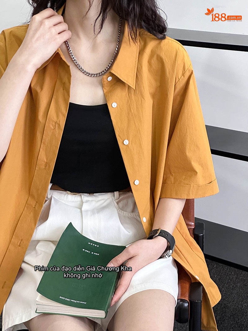 Áo Sơ Mi Nữ Tay Ngắn Phong Cách Hàn Quốc Retro Tối Giản Màu Xanh, Vàng, Trắng chi tiết 28