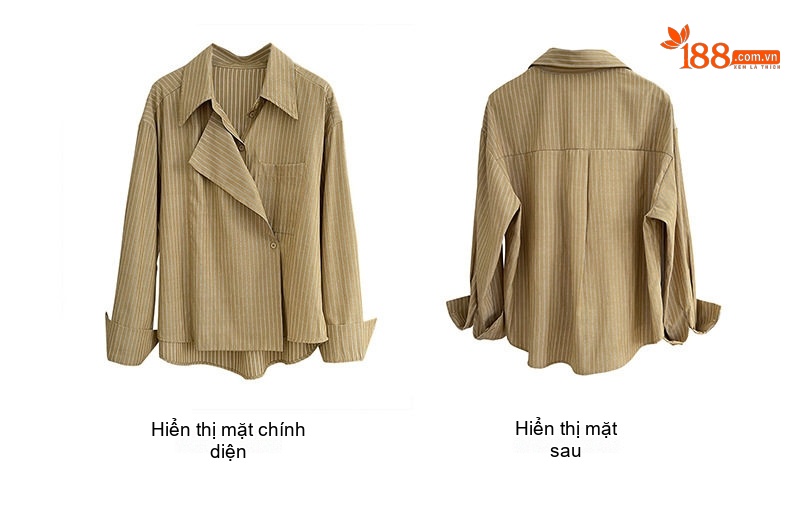 Áo Sơ Mi Nữ Thiết Kế Hàn Quốc Kiểu Dáng Thanh Lịch Màu Be, Xanh chi tiết 5