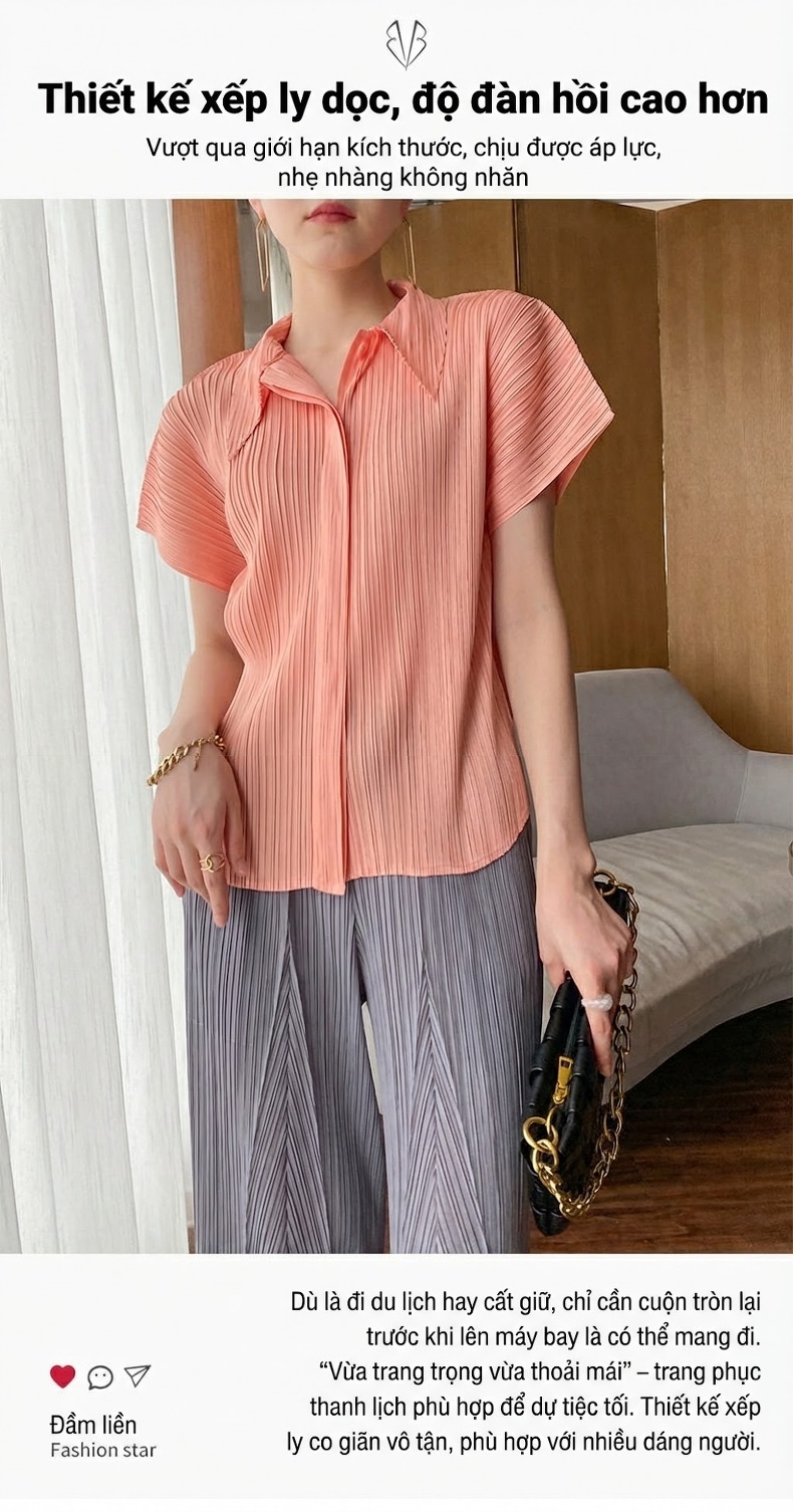 Áo Sơ Mi Nữ Thiết Kế Ly Nhún Thời Trang Công Sở Cao Cấp Màu Xanh, Hồng, Lam, Đỏ... chi tiết 2