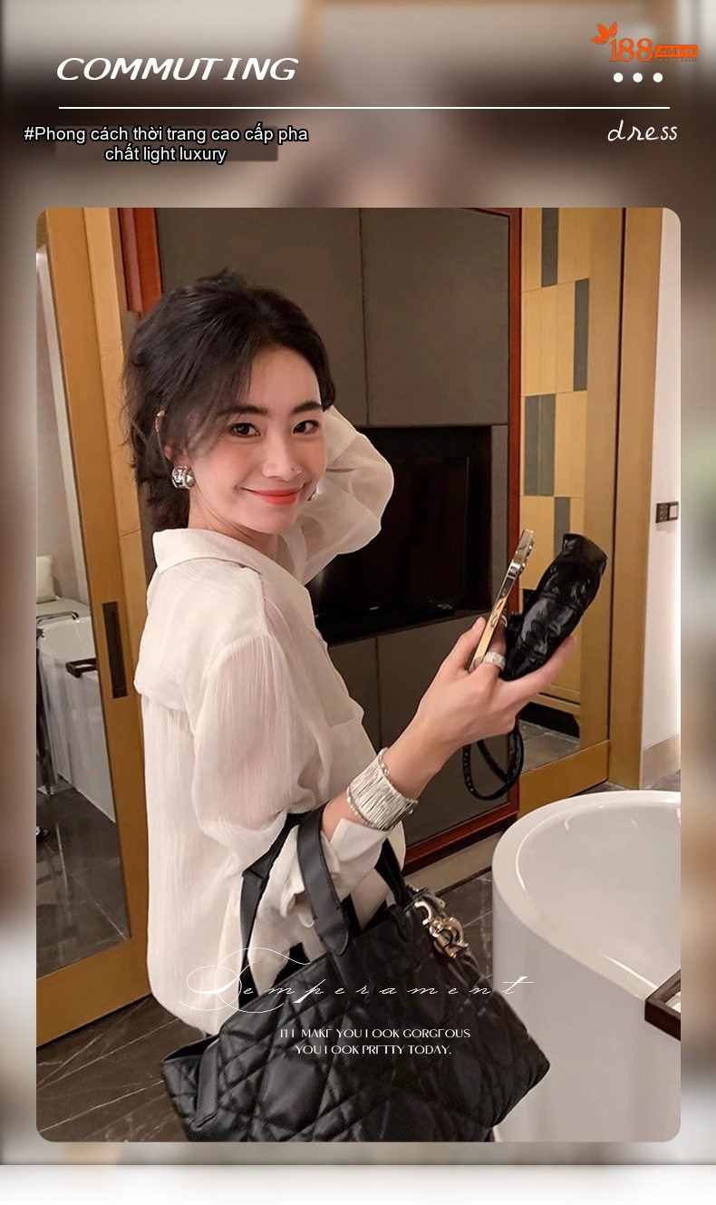 Áo Sơ Mi Polo Nữ Mỏng Nhẹ Chống Nắng Dáng Rộng Màu Trắng chi tiết 2